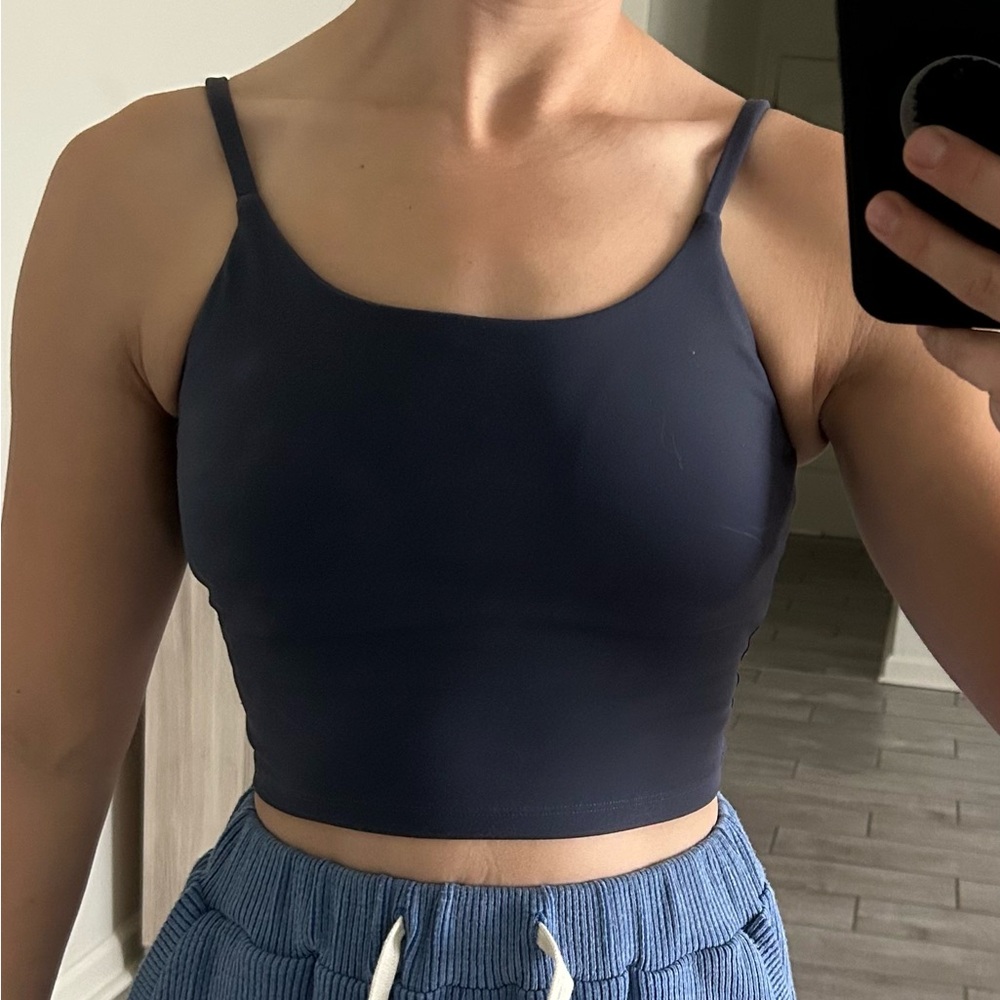 ** FREE** Pink Lily Navy cropped Tank Top with Bra - cups removable XS